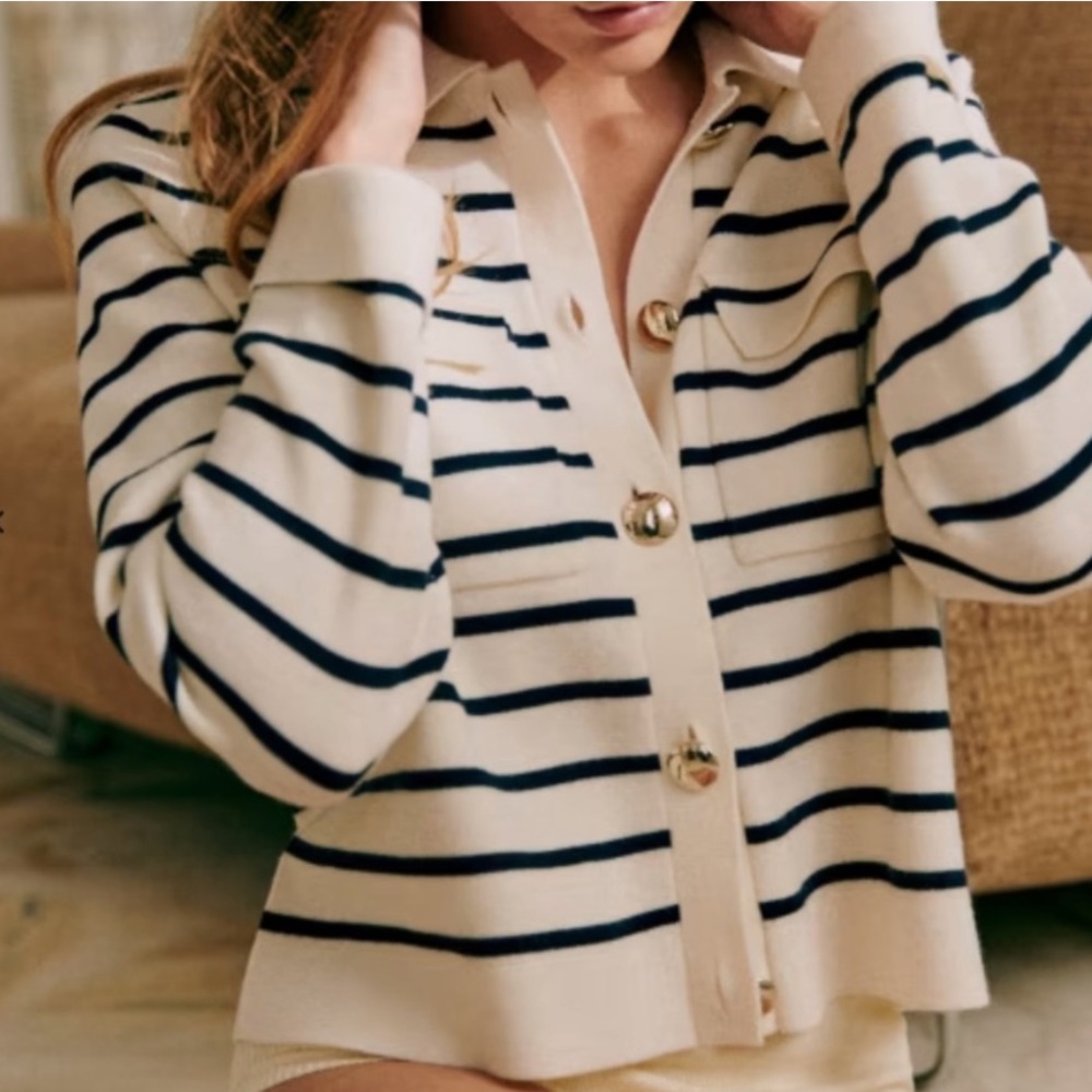 Sezane Betty Cardigan Top xs Ecru Navy